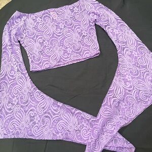 Purple Lace Bell Sleeve Rave Crop Top